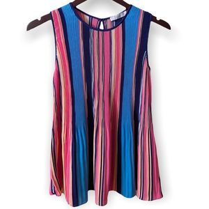 DALIA Striped Accordion Pleated Sleeveless Blouse